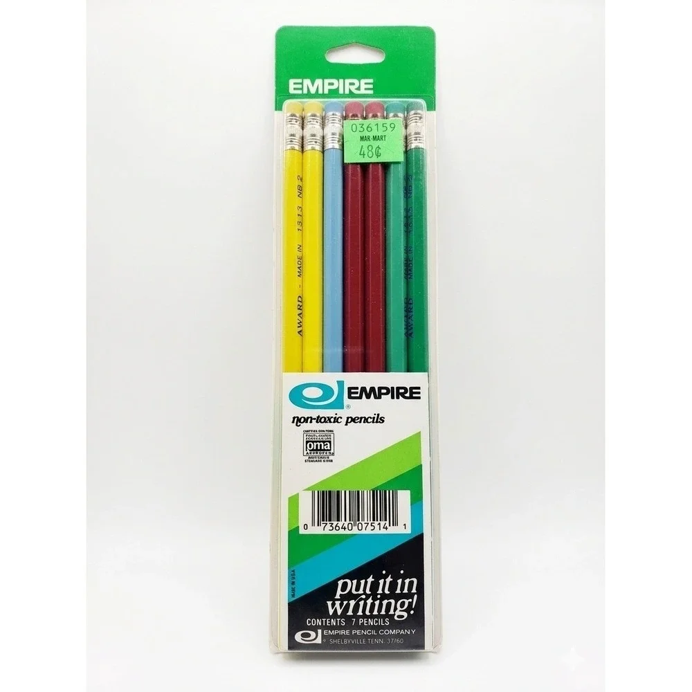 Vintage Empire Non-Toxic Pencils Blister Pack Set of 7 Made in USA‎ No 2 Lead